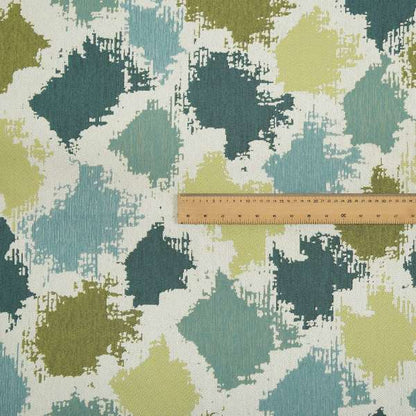 White Green Blue Colours Paint Splotch Inspired Pattern Soft Chenille Upholstery Fabric JO-124 - Made To Measure Curtains