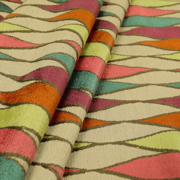 Modern Geometric Pattern Cut Velvet Multi Colour Upholstery Fabric JO-1240 - Made To Measure Curtains