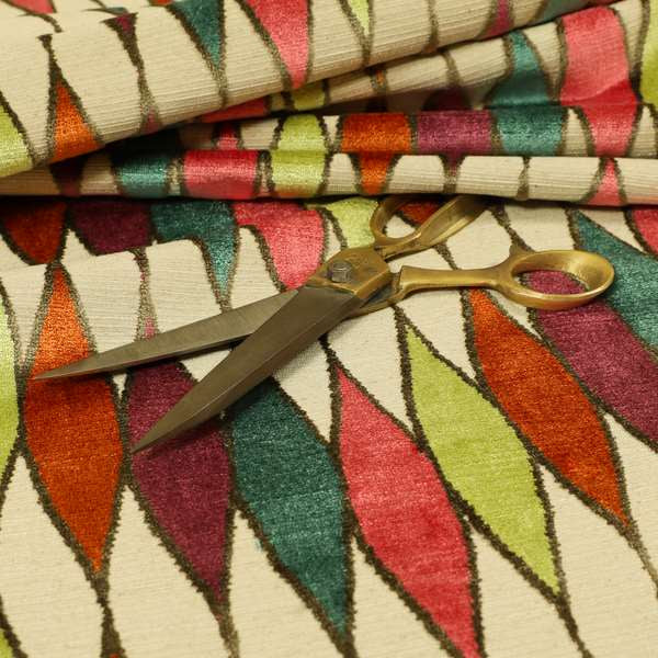 Modern Geometric Pattern Cut Velvet Multi Colour Upholstery Fabric JO-1240 - Made To Measure Curtains