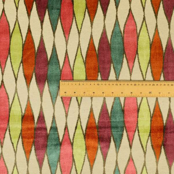 Modern Geometric Pattern Cut Velvet Multi Colour Upholstery Fabric JO-1240 - Roman Blinds