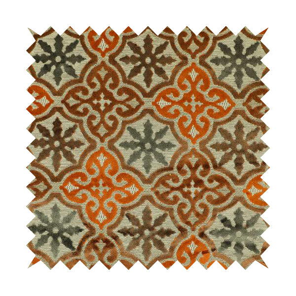 French Rebirth Pattern Cut Velvet Grey Orange Colour Upholstery Fabric JO-1241 - Made To Measure Curtains