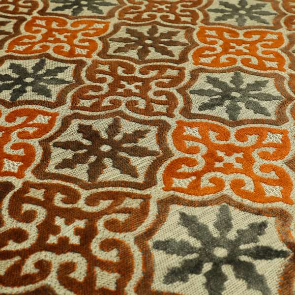 French Rebirth Pattern Cut Velvet Grey Orange Colour Upholstery Fabric JO-1241 - Handmade Cushions