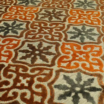 French Rebirth Pattern Cut Velvet Grey Orange Colour Upholstery Fabric JO-1241