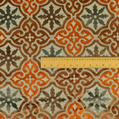 French Rebirth Pattern Cut Velvet Grey Orange Colour Upholstery Fabric JO-1241 - Made To Measure Curtains