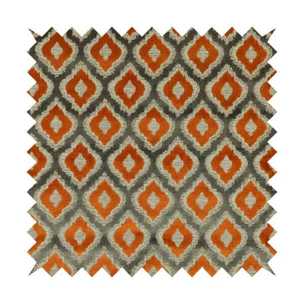 Hexagon Patterns Cut Velvet Grey Orange Colour Upholstery Fabric JO-1242 - Roman Blinds