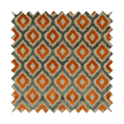 Hexagon Patterns Cut Velvet Grey Orange Colour Upholstery Fabric JO-1242 - Roman Blinds