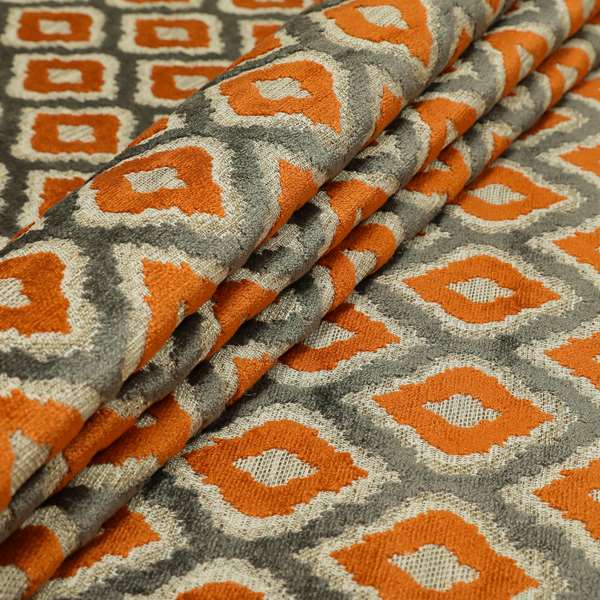 Hexagon Patterns Cut Velvet Grey Orange Colour Upholstery Fabric JO-1242 - Roman Blinds