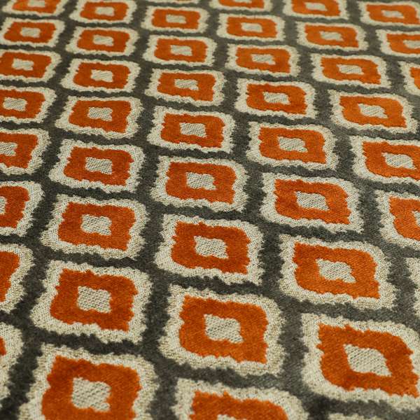 Hexagon Patterns Cut Velvet Grey Orange Colour Upholstery Fabric JO-1242 - Roman Blinds