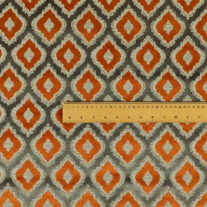 Hexagon Patterns Cut Velvet Grey Orange Colour Upholstery Fabric JO-1242 - Roman Blinds