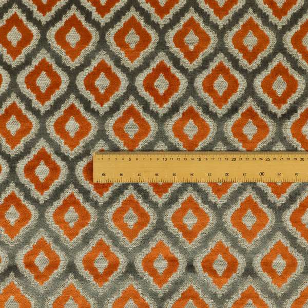 Hexagon Patterns Cut Velvet Grey Orange Colour Upholstery Fabric JO-1242 - Made To Measure Curtains