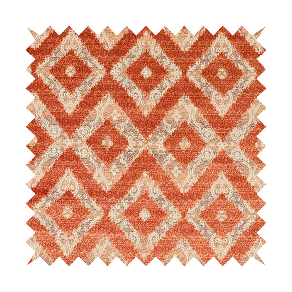 Rich Detailed Hexagon Patterns Cut Velvet Orange Colour Upholstery Fabric JO-1243 - Roman Blinds