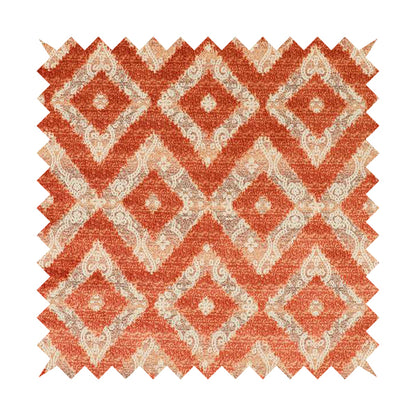 Rich Detailed Hexagon Patterns Cut Velvet Orange Colour Upholstery Fabric JO-1243 - Handmade Cushions