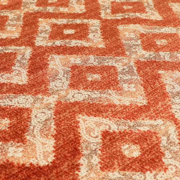 Rich Detailed Hexagon Patterns Cut Velvet Orange Colour Upholstery Fabric JO-1243 - Roman Blinds