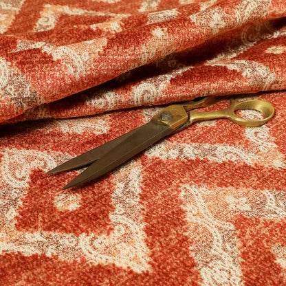 Rich Detailed Hexagon Patterns Cut Velvet Orange Colour Upholstery Fabric JO-1243 - Roman Blinds