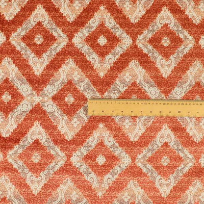 Rich Detailed Hexagon Patterns Cut Velvet Orange Colour Upholstery Fabric JO-1243 - Roman Blinds