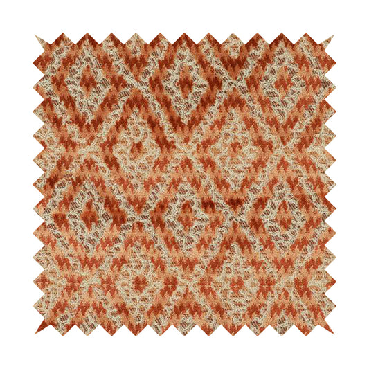 Rich Detailed Narrow Diamond Pattern Cut Velvet Orange Colour Upholstery Fabric JO-1244