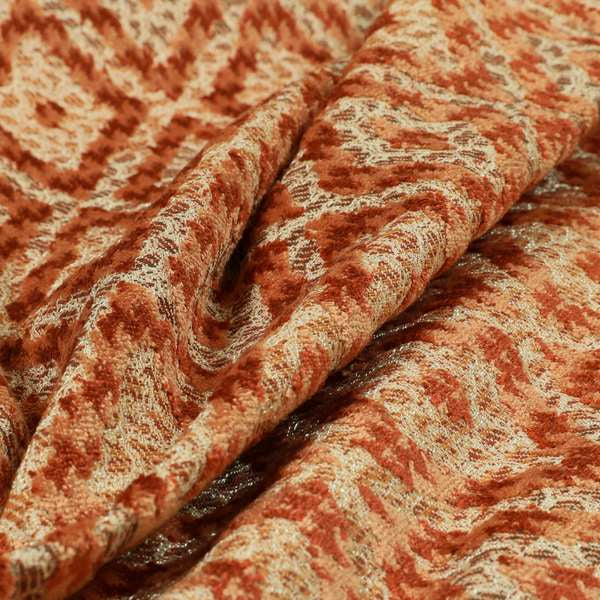 Rich Detailed Narrow Diamond Pattern Cut Velvet Orange Colour Upholstery Fabric JO-1244 - Roman Blinds