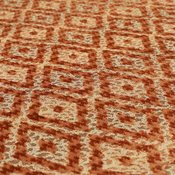 Rich Detailed Narrow Diamond Pattern Cut Velvet Orange Colour Upholstery Fabric JO-1244 - Roman Blinds