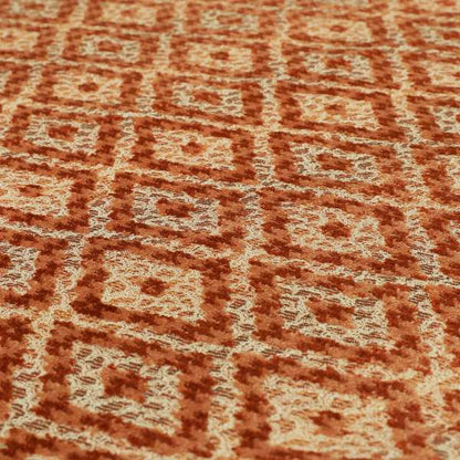 Rich Detailed Narrow Diamond Pattern Cut Velvet Orange Colour Upholstery Fabric JO-1244 - Roman Blinds