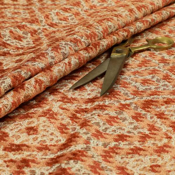 Rich Detailed Narrow Diamond Pattern Cut Velvet Orange Colour Upholstery Fabric JO-1244 - Roman Blinds