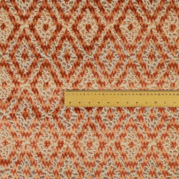 Rich Detailed Narrow Diamond Pattern Cut Velvet Orange Colour Upholstery Fabric JO-1244 - Roman Blinds