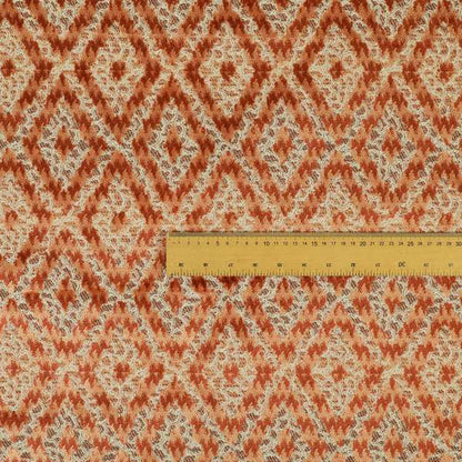 Rich Detailed Narrow Diamond Pattern Cut Velvet Orange Colour Upholstery Fabric JO-1244 - Roman Blinds