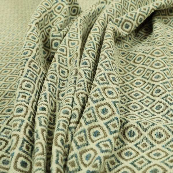 Trellis Diamond Pattern Brown Blue Chenille Furnishing Curtains Upholstery Fabric JO-1245 - Roman Blinds