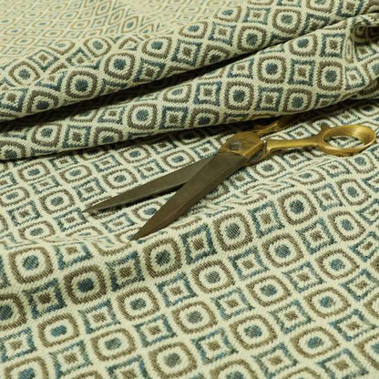 Trellis Diamond Pattern Brown Blue Chenille Furnishing Curtains Upholstery Fabric JO-1245 - Roman Blinds