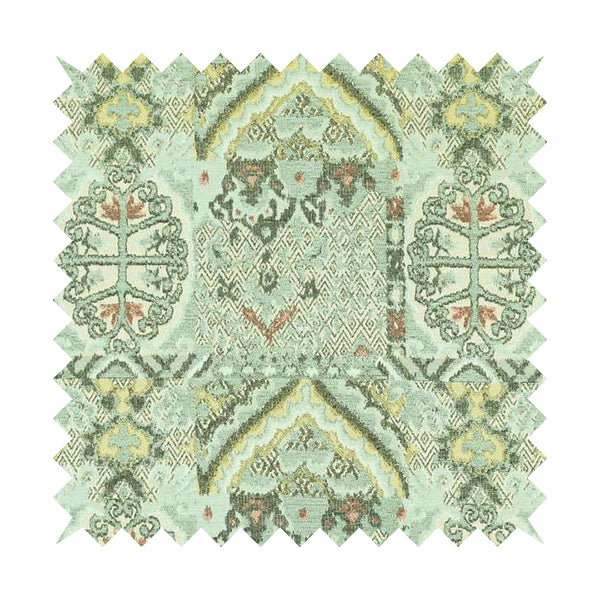 Blue Cream Colour Medallion Patchwork Style Pattern Soft Chenille Upholstery Fabric JO-1246 - Handmade Cushions