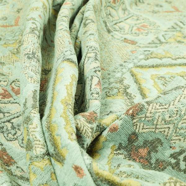 Blue Cream Colour Medallion Patchwork Style Pattern Soft Chenille Upholstery Fabric JO-1246 - Made To Measure Curtains