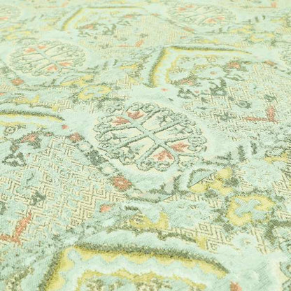 Blue Cream Colour Medallion Patchwork Style Pattern Soft Chenille Upholstery Fabric JO-1246 - Handmade Cushions