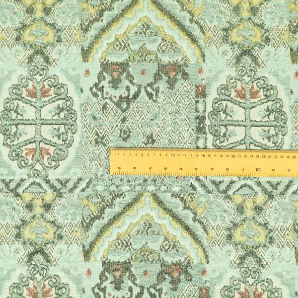 Blue Cream Colour Medallion Patchwork Style Pattern Soft Chenille Upholstery Fabric JO-1246 - Made To Measure Curtains