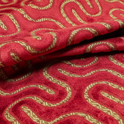 Wave Pattern Stripe Raspberry Pink Colour Velvet Upholstery Fabric JO-1247 - Made To Measure Curtains