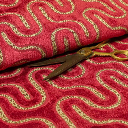 Wave Pattern Stripe Raspberry Pink Colour Velvet Upholstery Fabric JO-1247 - Made To Measure Curtains