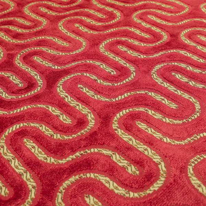 Wave Pattern Stripe Raspberry Pink Colour Velvet Upholstery Fabric JO-1247