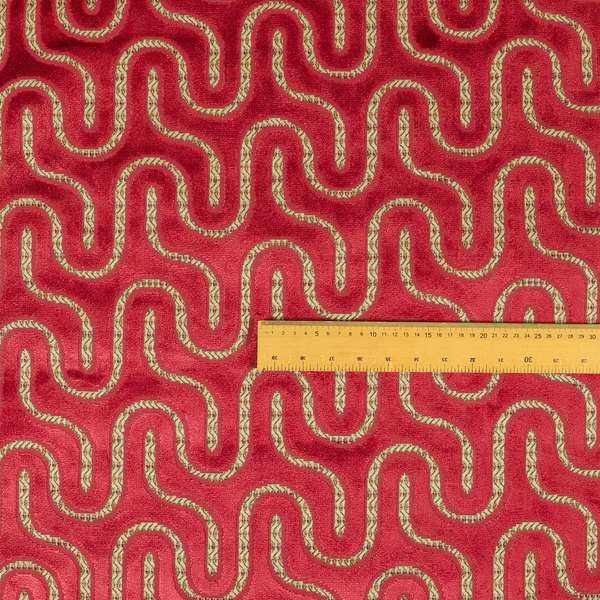 Wave Pattern Stripe Raspberry Pink Colour Velvet Upholstery Fabric JO-1247 - Made To Measure Curtains