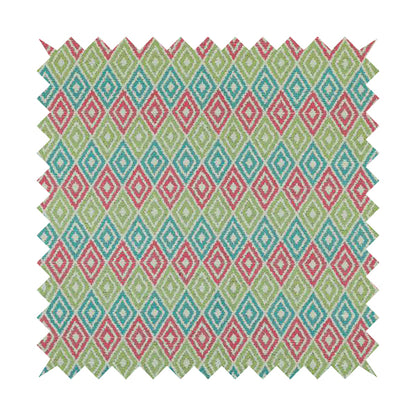 Diamond Geometric Modern Pattern Teal Pink Green Colour Chenille Curtains Upholstery Fabric JO-1249 - Roman Blinds