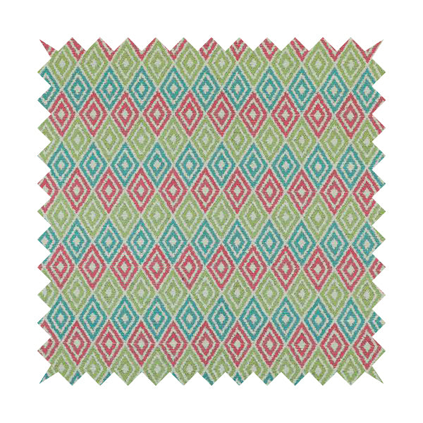 Diamond Geometric Modern Pattern Teal Pink Green Colour Chenille Curtains Upholstery Fabric JO-1249 - Made To Measure Curtains