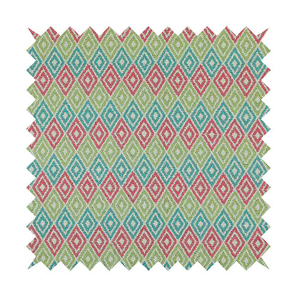 Diamond Geometric Modern Pattern Teal Pink Green Colour Chenille Curtains Upholstery Fabric JO-1249 - Made To Measure Curtains