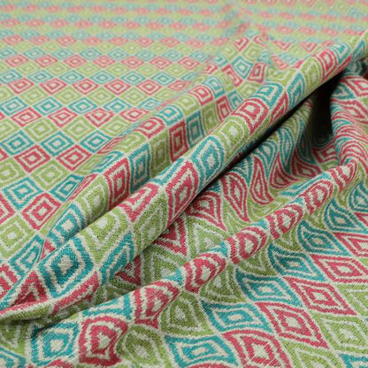 Diamond Geometric Modern Pattern Teal Pink Green Colour Chenille Curtains Upholstery Fabric JO-1249 - Made To Measure Curtains