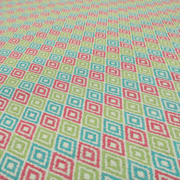 Diamond Geometric Modern Pattern Teal Pink Green Colour Chenille Curtains Upholstery Fabric JO-1249 - Made To Measure Curtains