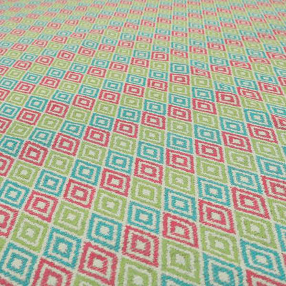 Diamond Geometric Modern Pattern Teal Pink Green Colour Chenille Curtains Upholstery Fabric JO-1249 - Made To Measure Curtains