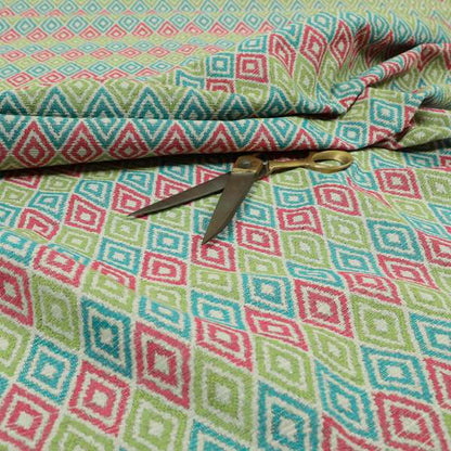 Diamond Geometric Modern Pattern Teal Pink Green Colour Chenille Curtains Upholstery Fabric JO-1249 - Handmade Cushions