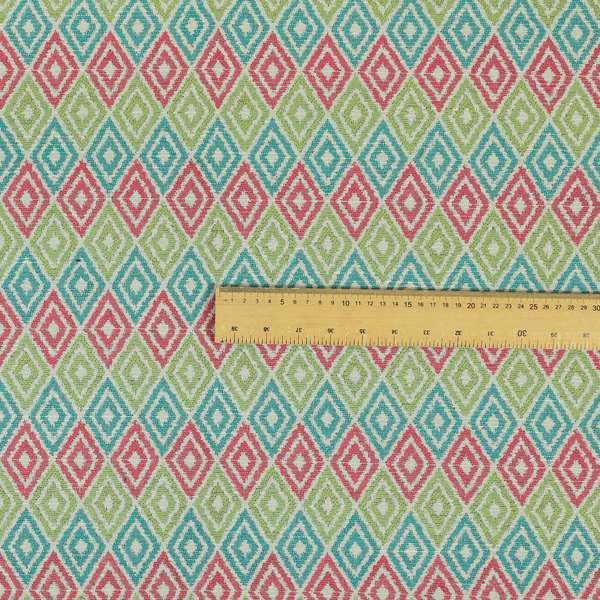 Diamond Geometric Modern Pattern Teal Pink Green Colour Chenille Curtains Upholstery Fabric JO-1249 - Made To Measure Curtains