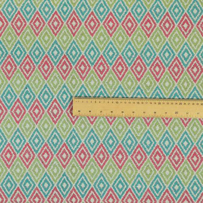 Diamond Geometric Modern Pattern Teal Pink Green Colour Chenille Curtains Upholstery Fabric JO-1249 - Made To Measure Curtains