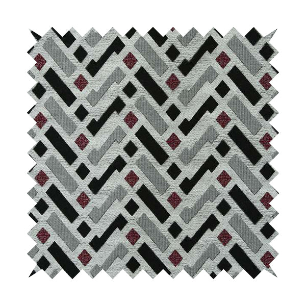 Fantasque Chevron Striped Pattern Furnishing Fabric In White Black Red Colours Woven Soft Chenille Fabric JO-125