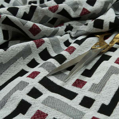 Fantasque Chevron Striped Pattern Furnishing Fabric In White Black Red Colours Woven Soft Chenille Fabric JO-125 - Roman Blinds