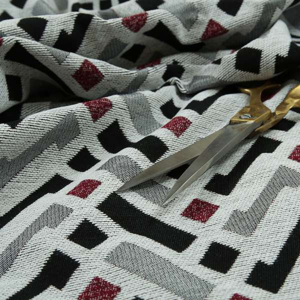 Fantasque Chevron Striped Pattern Furnishing Fabric In White Black Red Colours Woven Soft Chenille Fabric JO-125