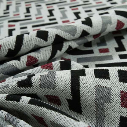 Fantasque Chevron Striped Pattern Furnishing Fabric In White Black Red Colours Woven Soft Chenille Fabric JO-125 - Handmade Cushions