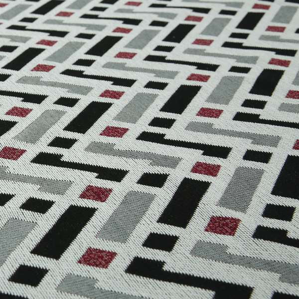 Fantasque Chevron Striped Pattern Furnishing Fabric In White Black Red Colours Woven Soft Chenille Fabric JO-125